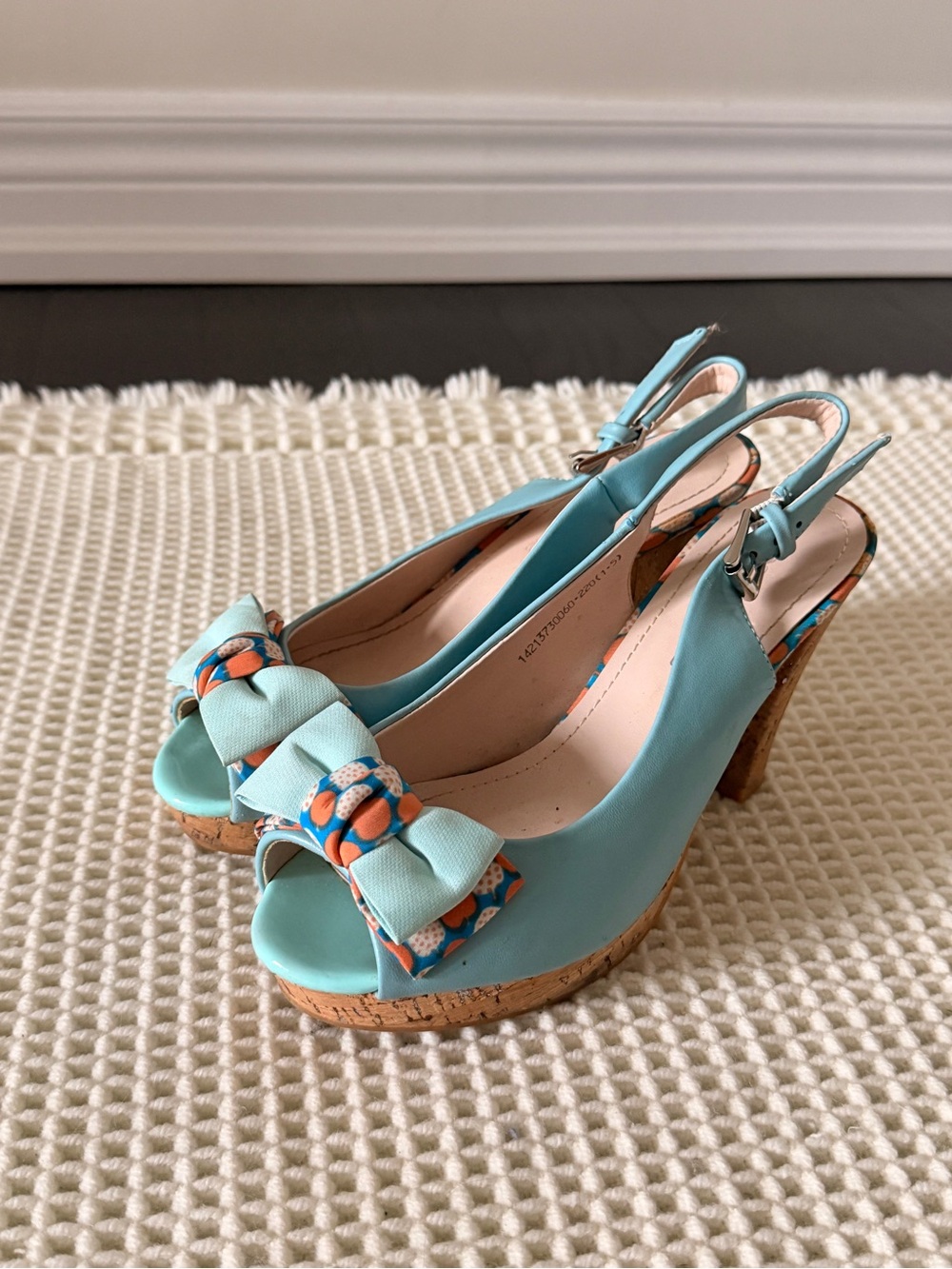 Aqua Slingback Peep-Toe Heels with Decorative Bow